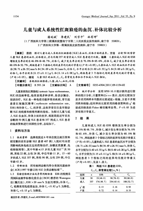 儿童与成人系统性红斑狼疮的血沉、补体比较分析