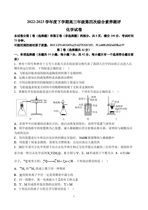 河北省衡水中学2022—2023学年高三下学期第四次综合素养测评化学试题附标准答案