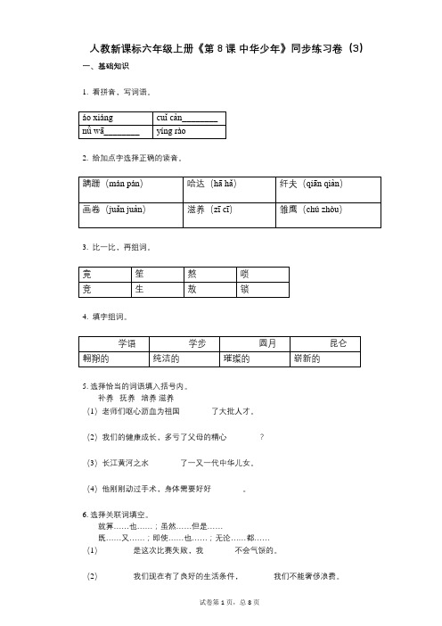 人教新课标六年级上册《第8课_中华少年》小学语文-有答案-同步练习卷(3)