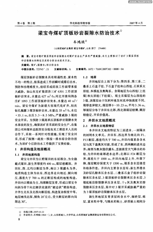 梁宝寺煤矿顶板砂岩裂隙水防治技术