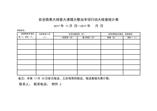 安全隐患大排查大清理大整治专项行动大检查统计表