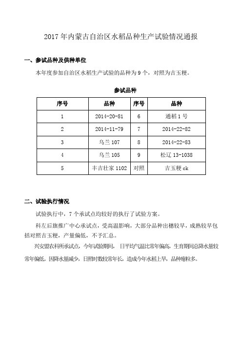 内蒙古自治区水稻品种区域试验总结-内蒙古种业