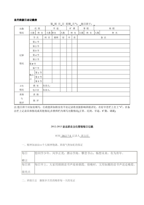 东升班级日志记载表