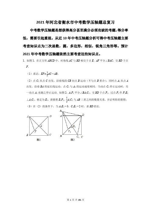 河北省衡水市中考数学压轴题总复习(附答案解析)