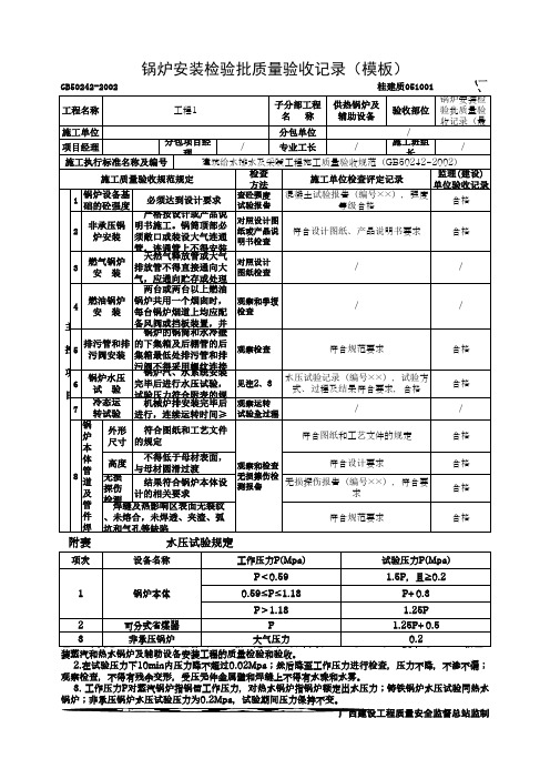 锅炉安装检验批质量验收记录(模板)