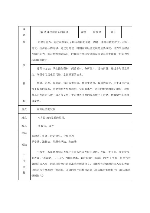 人教版七下历史第二单元第10课《经济重心的南移》教案(5)