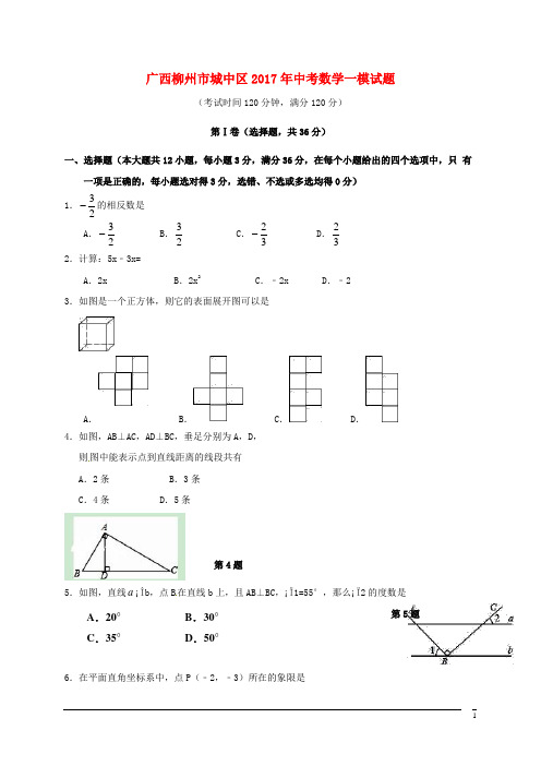 广西柳州市城中区2017年中考数学一模试题