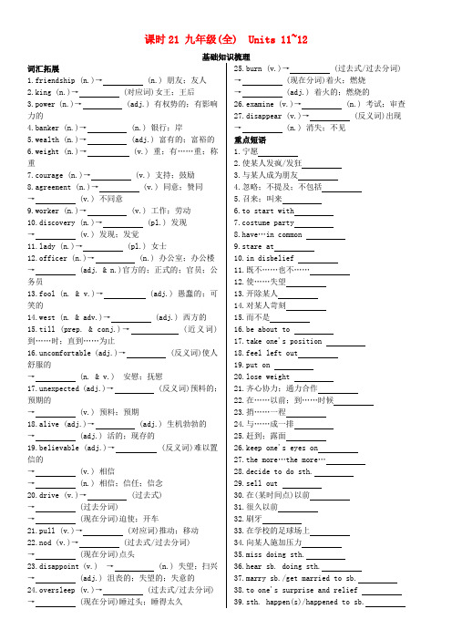 陕西省2019中考英语复习知识梳理课时21九全Units11_12基础知识梳理检测