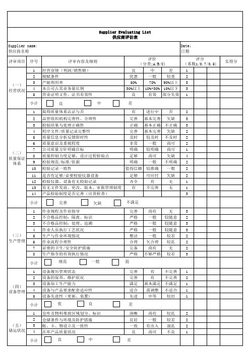 供应商评估表