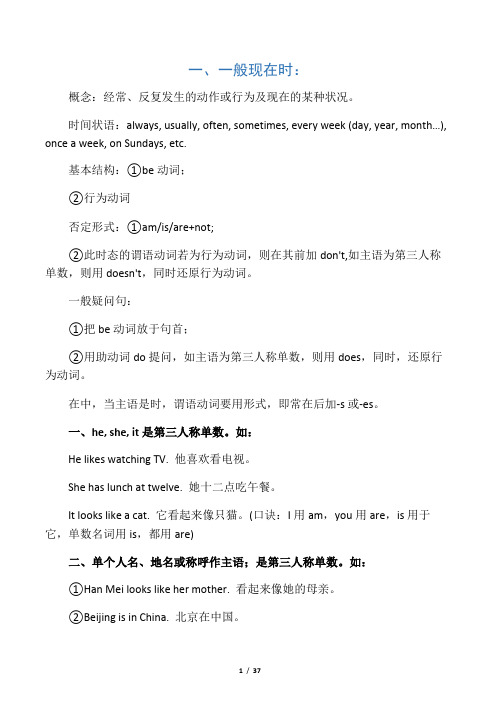 初中英语八大时态讲解及练习(全)