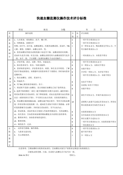 血糖监测评分标准修改后