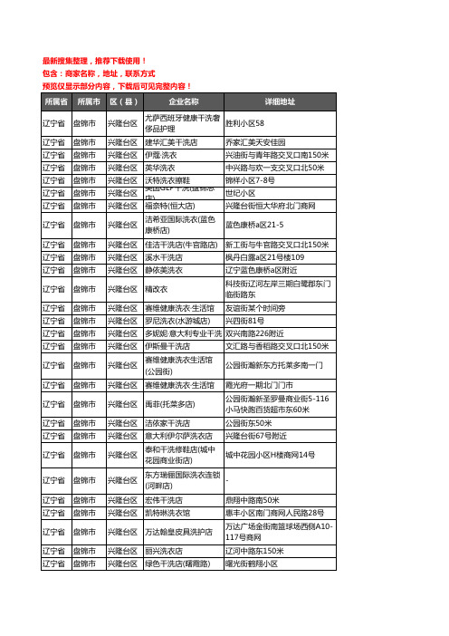 新版辽宁省盘锦市兴隆台区洗衣店企业公司商家户名录单联系方式地址大全110家