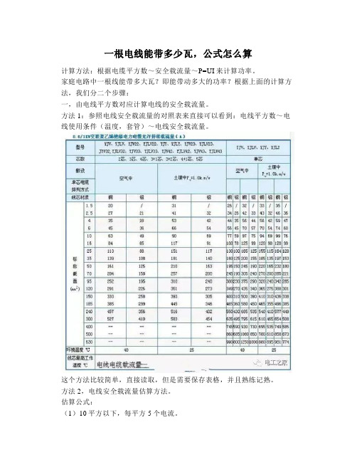 一根电线能带多少瓦,公式怎么算