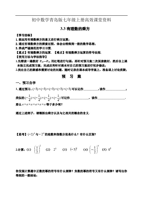 初中数学青岛版七年级上册高效课堂资料3.3有理数的乘方