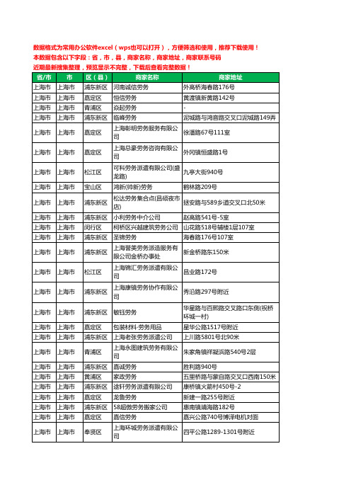 2020新版上海市劳务公司工商企业公司商家名录名单联系电话号码地址大全1981家