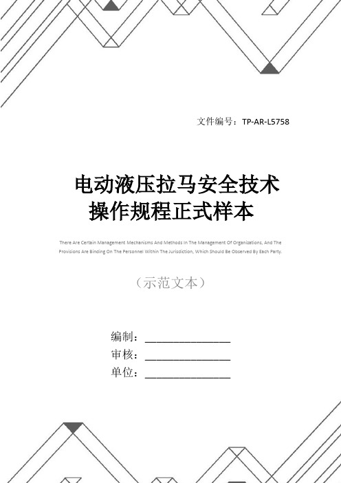 电动液压拉马安全技术操作规程正式样本