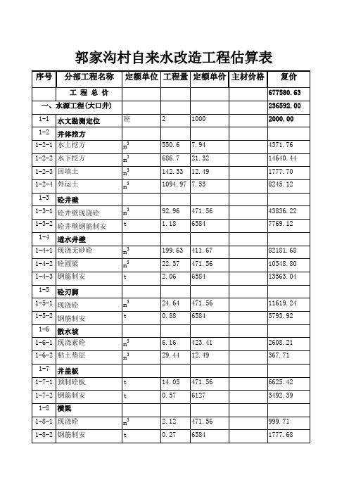 大口井自来水预算