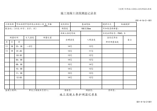 (完整)冬季施工混凝土浇筑测温记录表