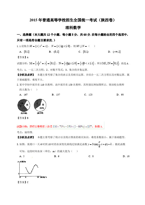 2015年陕西高考数学(理科)试题及答案(word版)