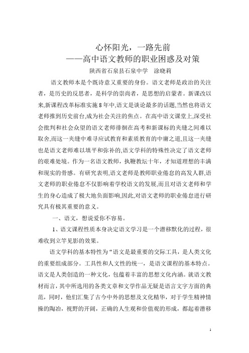 心怀阳光,一路向前——高中语文教师的职业困惑及对策