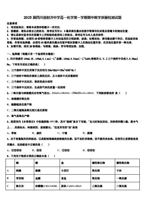 2025届四川省射洪中学高一化学第一学期期中教学质量检测试题含解析