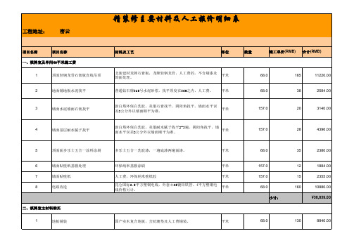 主要材料及人工报价明细表(主材)