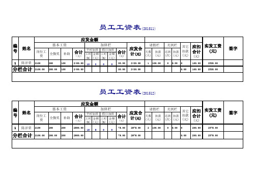 2015_年员工工资表_标准版模板范本