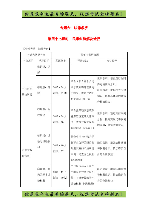 2020版高考政治生活中的法律常识专题六第四十七课时民事纠纷解决途径