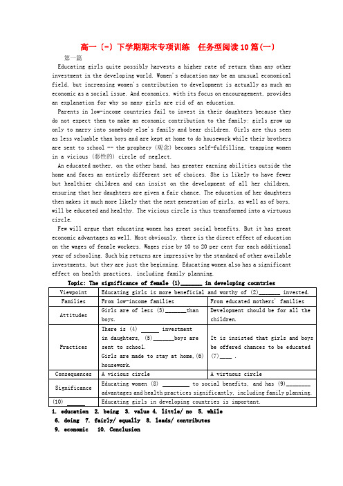 (整理版高中英语)高一下学期期末专项训练任务型阅读10篇(一)