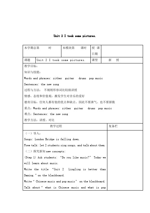 最新外研版英语小学四年级下册Unit 2 I took some pictures.优质课教案