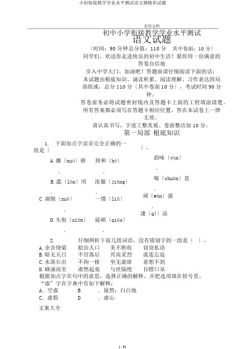 小初衔接教学学业水平测试语文测精彩试题