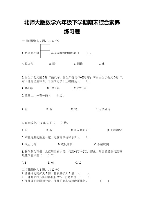 北师大版数学六年级下学期期末综合素养练习题及答案(基础+提升)