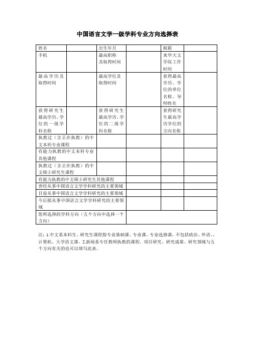 中国语言文学一级学科专业方向选择表-华侨大学文学院