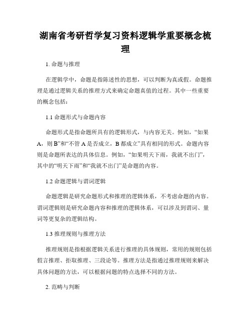 湖南省考研哲学复习资料逻辑学重要概念梳理