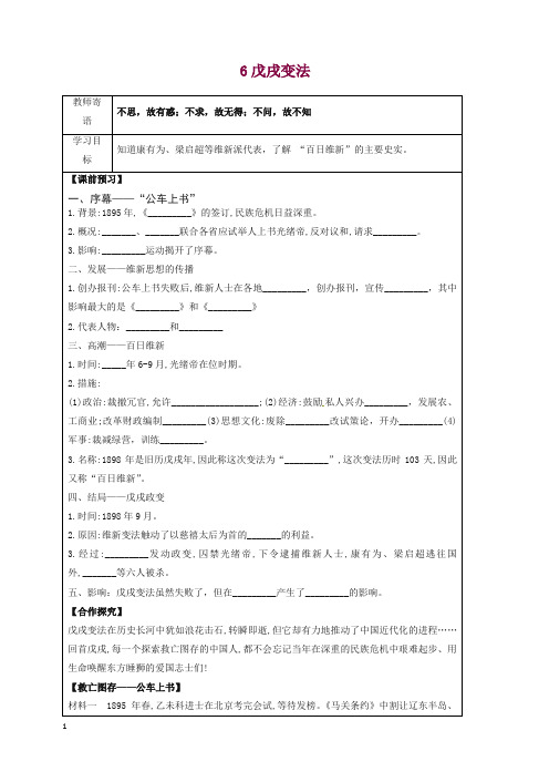 新人教版八年级初二历史上册第二单元近代化的早期探索与民族危机的加剧6戊戌变法导学案【精编】.doc