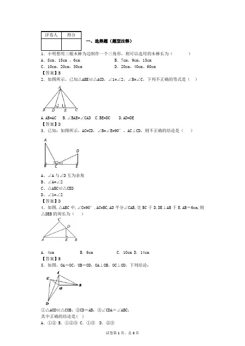 全等三角形专项练习及答案