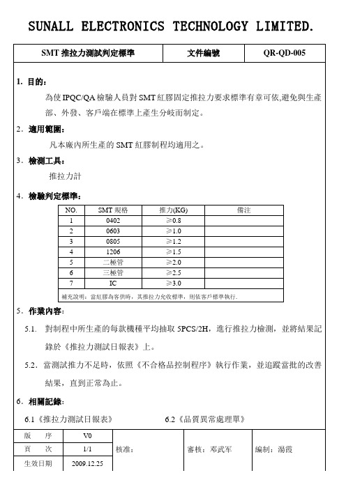 SMT推拉力测试判定标准