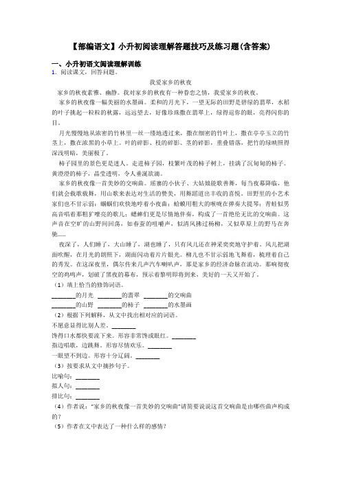 小升初【部编语文】小升初阅读理解答题技巧及练习题(含答案)