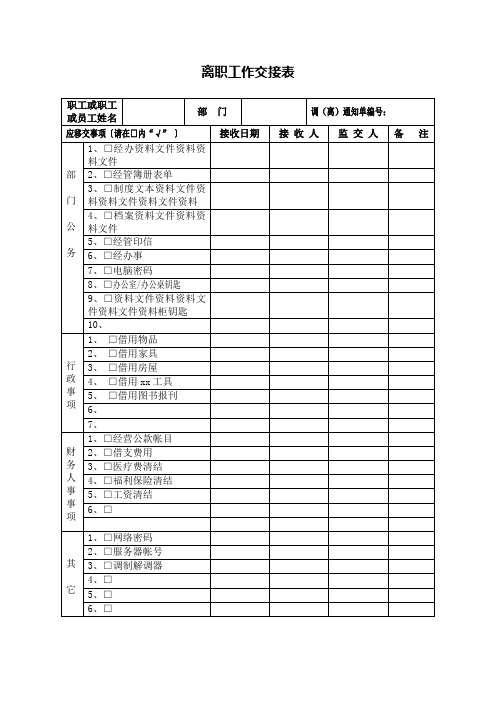 物业公司离职工作交接表