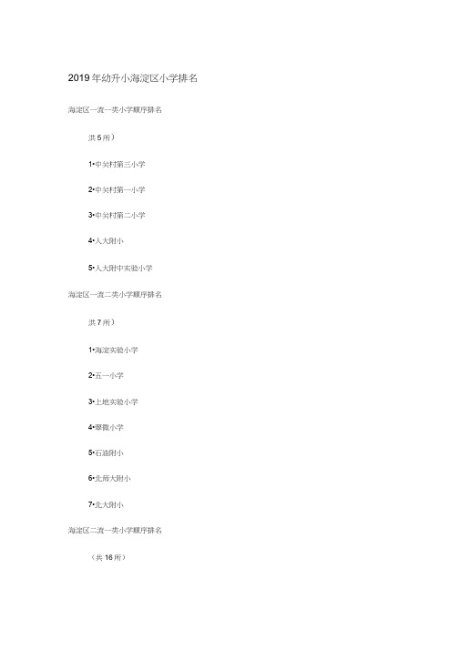 2019年幼升小海淀区小学排名