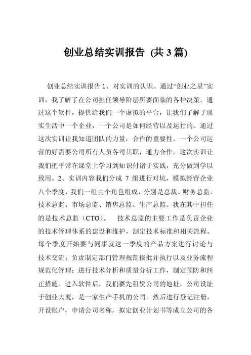 创业总结实训报告（共3篇）