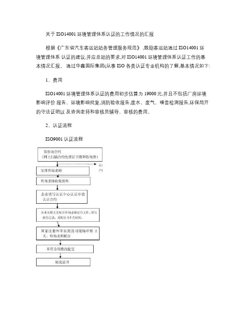 关于ISO14001环境管理体系认证的工作情况的汇报.