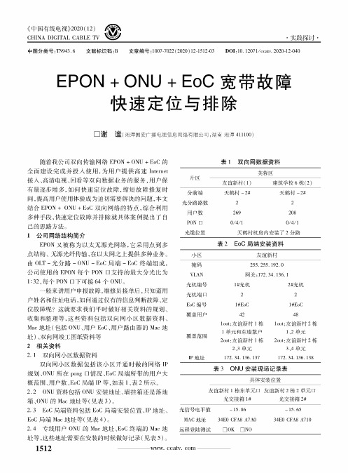 EPON+ONU+EoC宽带故障快速定位与排除