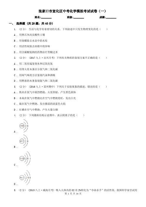 张家口市宣化区中考化学模拟考试试卷(一)