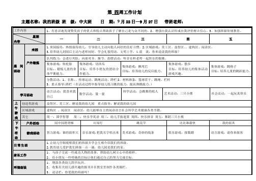 幼儿园中大班第四周计划