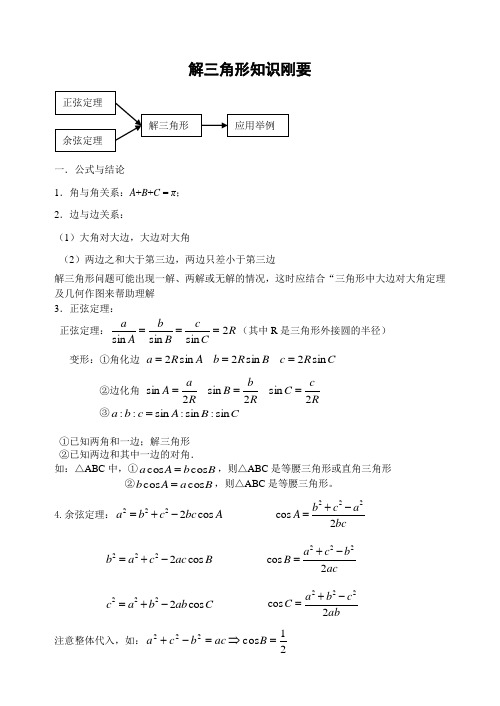 高三文科数学复习解三角形知识要点及基础题型归纳整理