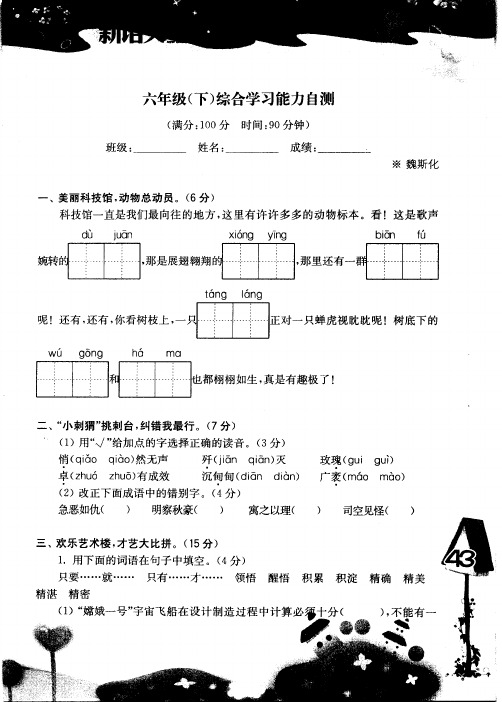 六年级(下)综合学习能力自测