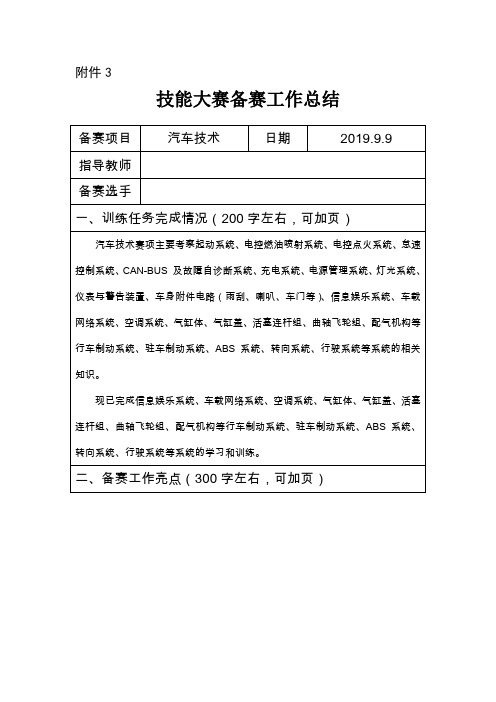 汽车技术赛项 技能大赛备赛工作总结