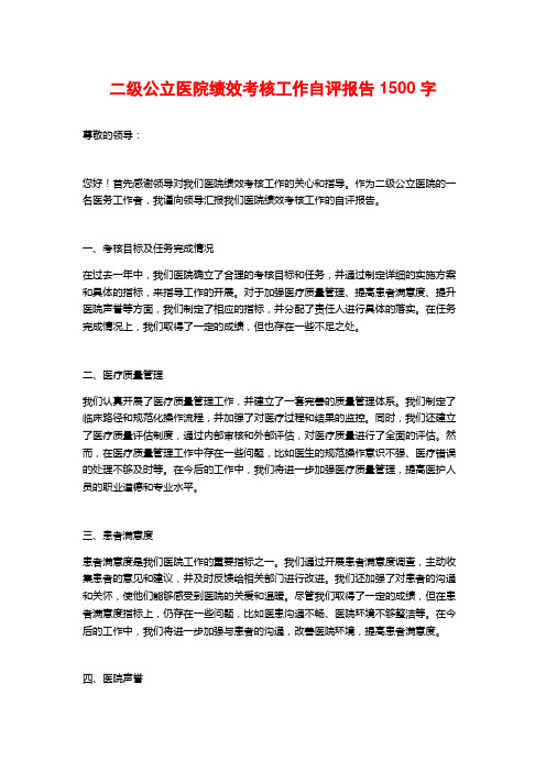 二级公立医院绩效考核工作自评报告1500字