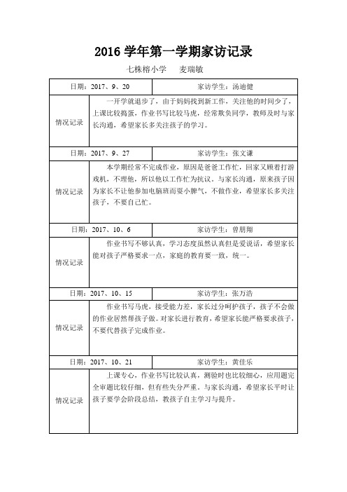 2017年第一学期家访记录